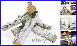 Gas Fireplace Logs Set, 16'' Perfect for Vented Gas White Birch Wood Logs