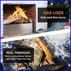 Gas Fireplace Logs Set, 16'' for Gas Fireplaces, 6 Pcs White Birch Wood Logs