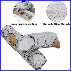 Gas Fireplace Logs Set Ceramic White Birch Fireplace Decor for Intdoor Outdoor