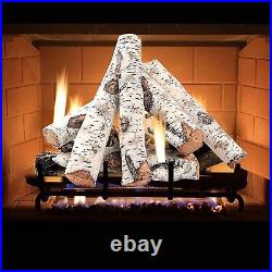 Gas Fireplace Logs Set Ceramic White Birch Fireplace Decor for Intdoor Outdoor
