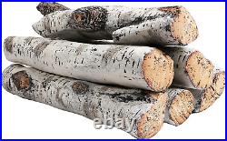 Gas Fireplace Logs Set, Ceramic White Birch Wood Logs for Indoor Inse