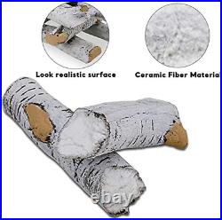 Gas Fireplace Logs Set, Ceramic White Birch Wood Logs for Indoor Inserts, Outdoor