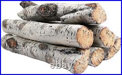 Gas Fireplace Logs Set Ceramic White Birch Wood Logs for Inserts Firebowl Vented