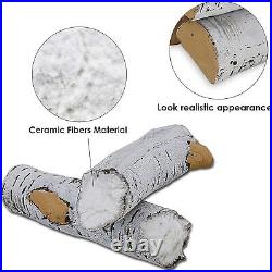 Gas Fireplace Logs Set Ceramic White Birch for Intdoor Inserts, Fireplace Decor