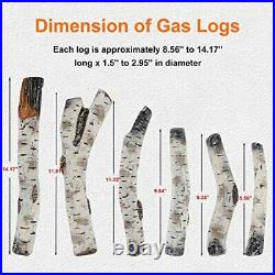 Gas Fireplace Logs, White Birch Fireplace Logs 6-Piece Small Size, Ceramic