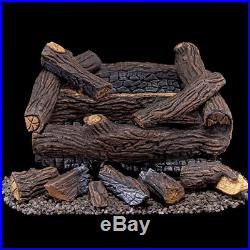 Gas Set Log Natural Vented 18 Inch Oak Fireplace Logs Remote Burner Ventless