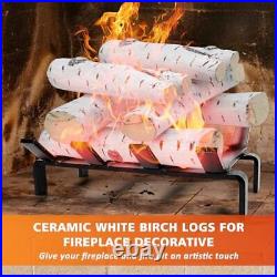 Hisencn 6 Pieces Gas Fireplace Logs, White Birch Wood Ceramic Logs for Propan