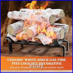 Hisencn 7 Piece Gas Fireplace Logs Set Ceramic Wood White Birch Logs for Prop