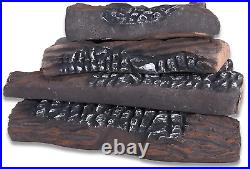 Large Gas Fireplace Logs, 10 Piece Ceramic Fire Logs for Fire Pit and Fireplace