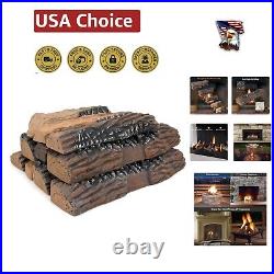 Lifelike 10-Piece Ceramic Log Set Safe & Stylish for Indoor/Outdoor Fireplaces