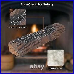 Lifelike 10-Piece Ceramic Log Set Safe & Stylish for Indoor/Outdoor Fireplaces