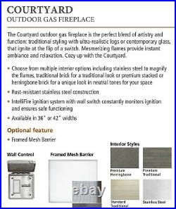 Majestic Courtyard Outdoor Gas Fireplace 42 Standard Panel with Standard Logs
