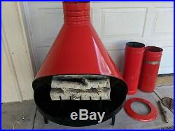 Mid Century Modern RED ORANGE Honeywell Cone Gas Fireplace with Logs CLEAN