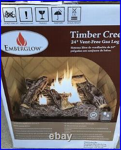 NEW Emberglow 24 Inch Timber Creek Vent Free Dual Fuel Gas Log with Thermostat