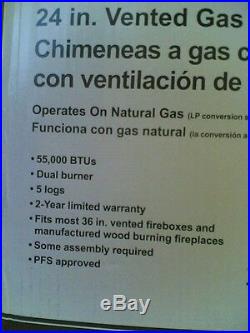 NIB 24 Vented Natural-Gas Dual-Burners FIREPLACE Imitated LOGS - 5 logs