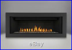 Napoleon LHD45 Gas Fireplace as Pictured Driftwood Logs, Rocks Surround