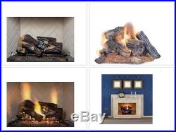 Natural Gas Fireplace Insert Fake Oak Logs Thermostat 24 inch Heater