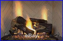Natural Gas Fireplace Insert Fake Oak Logs Vented Thermostat 24 inch Heater US