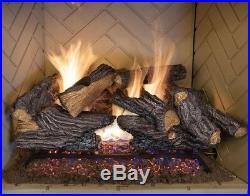 Natural Gas Fireplace Log Set Vented Dual Burner Split Oak 24 in. Chimney Fire