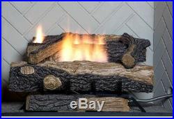Natural Gas Fireplace Logs 24 in. 39K BTU Vent-Free Dual-Burner Adjustable Flame