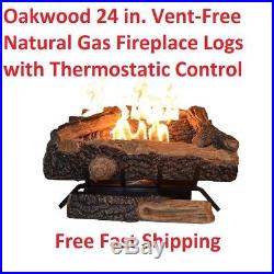 Natural Gas Fireplace Vent-Free Logs Heat Thermostatic Control Oxygen Sensor 24