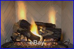 Natural Gas Log Set 24-Inch Split Oak Vented Dual Burner Chimney Fireplace Fire
