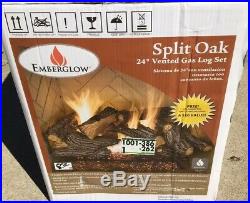 New 24 Natural Gas Log Set Split Oak Vented Indoor Home Glowing Embers