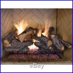 Oak Log Set Vented Natural Gas Fireplace Heater Fire Glass Rocks No Ash Chimney