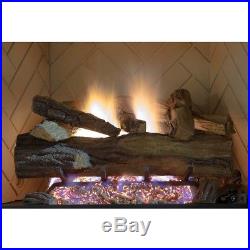 Oak Vented Natural Gas Fireplace Logs 24 in Remote Control Heating Flames Energy