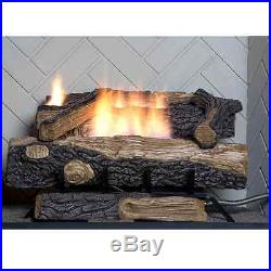 Oakwood Vent Free Propane Gas Fireplace Logs Fire Log Set Heat Thermostat, 24 in