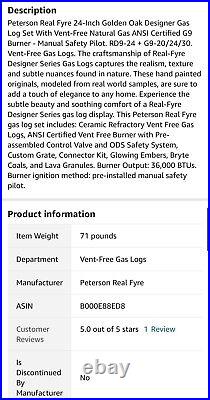 Peterson Real Fyre 24-inch Golden Oak Designer Log Set With Vent-free Gas Burner