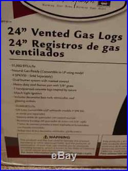 Pleasant Hearth 24 Vented Gas Logs 55,000 BTU Dual Burner Northridge Oak In Box