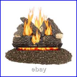 Pleasant Hearth Ash Vented Gas Fire Log Set 24 With Hookup and Vermiculite Unit