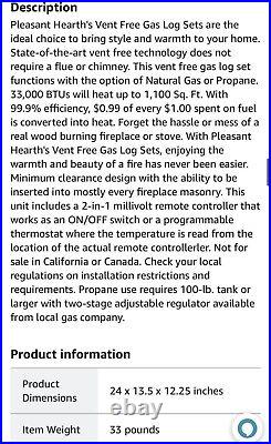 Pleasant Hearth VFL-V024DR 24 Valley Oak Series Gas Log Set 33,000BTU (FF112)