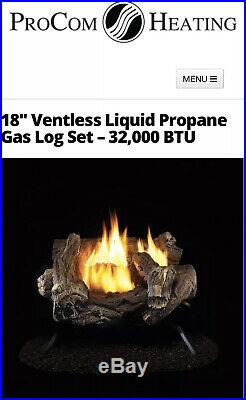 ProCom Vent Free Propane Gas Log Set 18 in. 34,000 BTU, O. D. S. No Chimney Req