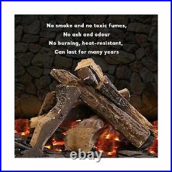 QuliMetal 10 Pcs Gas Fireplace Log Set, Ceramic Wood Logs for Gas Fireplace