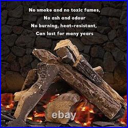 QuliMetal 10 Pcs Gas Fireplace Log Set, Ceramic Wood Logs for Gas Fireplace