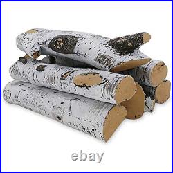 QuliMetal Ceramic White Birch Wood Log, Large Gas Fireplace Logs Set 6 Pcs