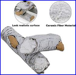 QuliMetal Gas Fireplace Logs Set, Ceramic White Birch Wood Logs for Indoor