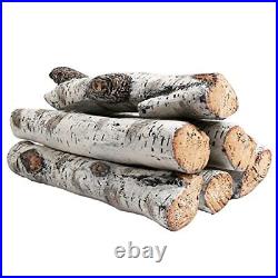 QuliMetal Gas Fireplace Logs Set, Ceramic White Birch Wood Logs for Indoor In