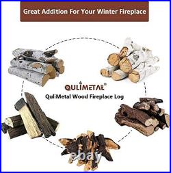 QuliMetal Gas Fireplace Logs Set Ceramic White Birch Wood Logs for Indoor Ins