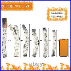 Realistic White Birch Ceramic Gas Logs Set of 6 for Gas Fireplaces