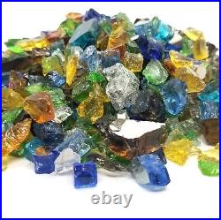 Sea Glass Blue, Amber & 1/2 Premium Crushed & Reflective Fire Glass Fireplace