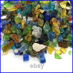 Sea Glass Blue, Amber & 1/2 Premium Crushed & Reflective Fire Glass Fireplace