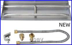 Stainless Steel Natural Gas Fireplace Dual Flame Pan Burner Kit, 14.5-inch, NEW