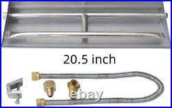 Stainless Steel Natural Gas Fireplace Dual Flame Pan Burner Kit, 20.5-inch, NEW