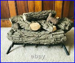 Timberline fireplace Gas Logs insert Oak ceramic logs & pinecones & base 24