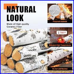 Uniflasy Fake Gas Fireplace Logs, 7pcs Faux Ceramic White Birch Wood Firepit