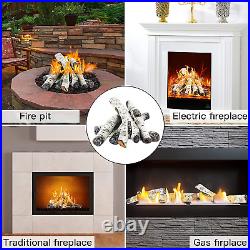 Uniflasy Gas Fireplace Logs, 6Pcs Ceramic White Birch Wood Firepit Gas Logs for
