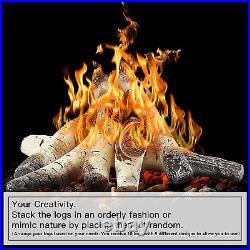 Uniflasy Gas Fireplace Logs, 6Pcs Ceramic White Birch Wood Firepit Gas Logs for